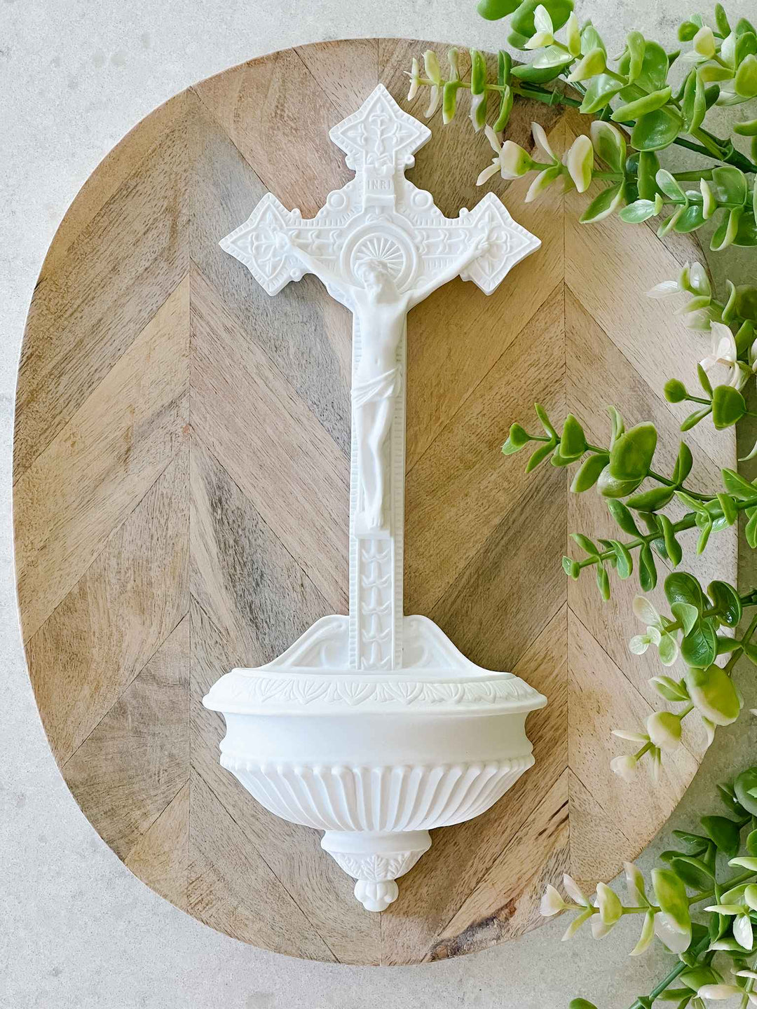 Shops French White Earthenware Holy Water Font with the Cross