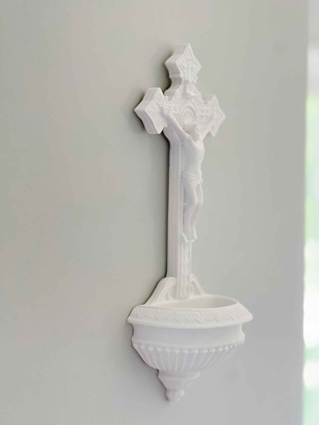 French White Earthenware Holy Water Font with the fashion Cross