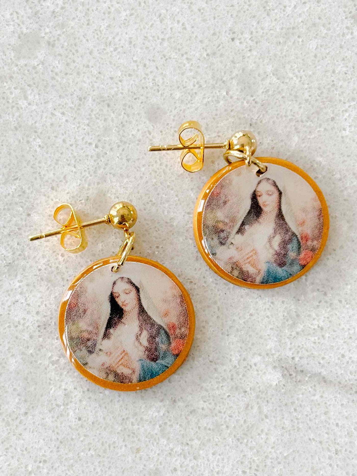 Handmade Floral Virgin Mary Earrings