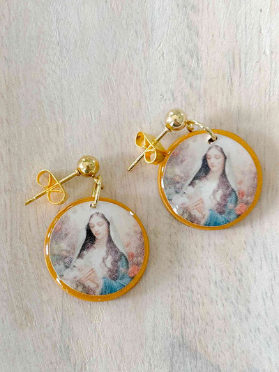 Handmade Floral Virgin Mary Earrings