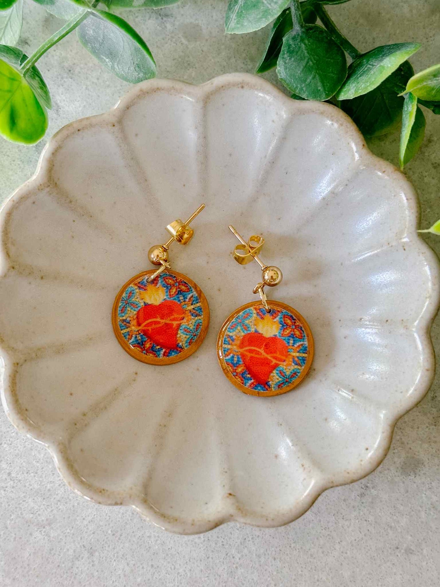 Handmade Sacred Heart of Jesus Earrings