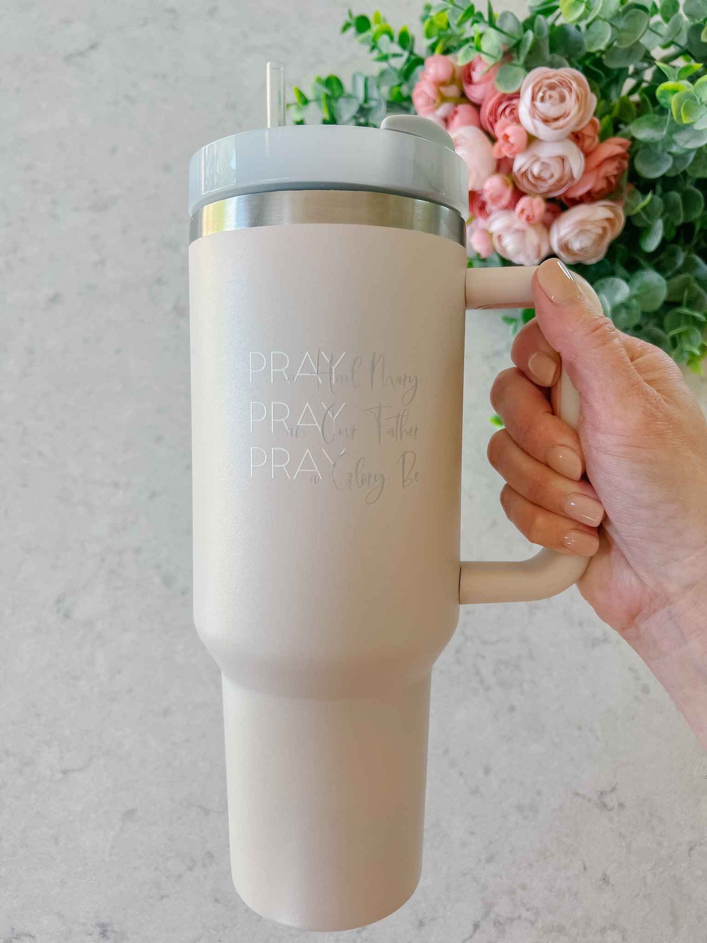 Pray Tumbler - Rose Quartz