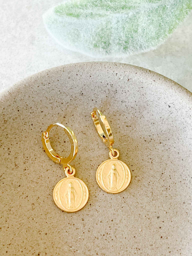TINY Gold Tone Miraculous Medal Earrings,1/2 Inch Miraculous Medal, Our  Lady of Grace, 14kt Gold-filled Fishhook Earrings, Confirmation Gift -   UK